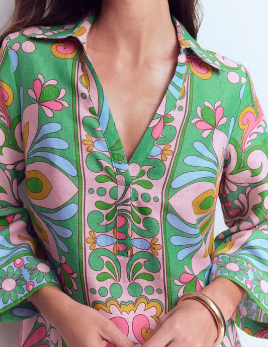 Printed Linen Short Dress
