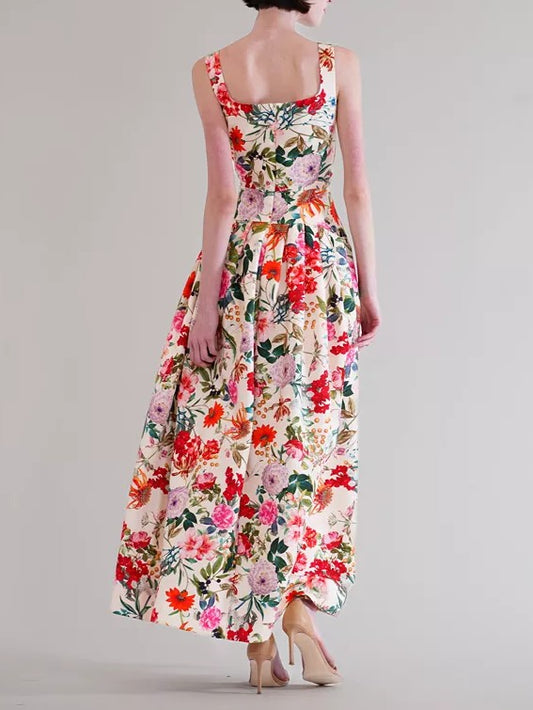 Square Neck Drop Waist Maxi Dress
