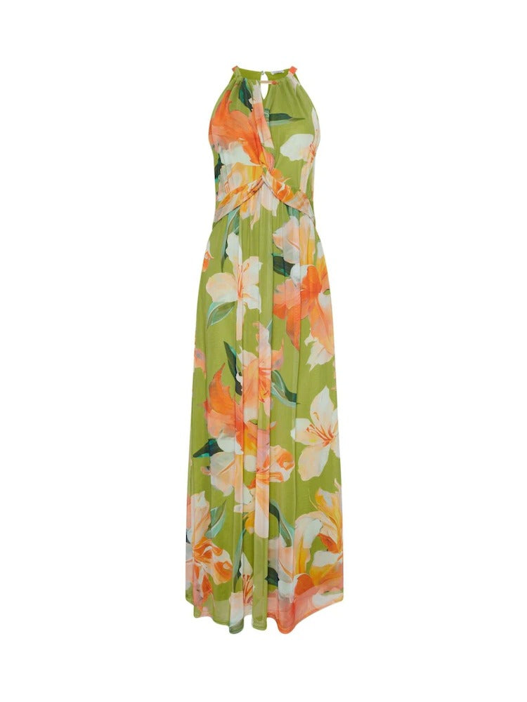 Green Floral Knot Front Maxi Dress