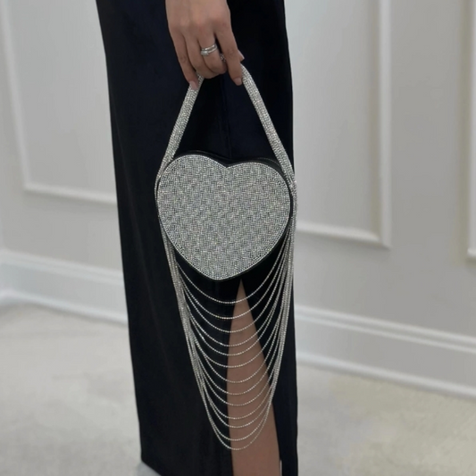 Sparkly Rhinestone Heart Fringe Bag