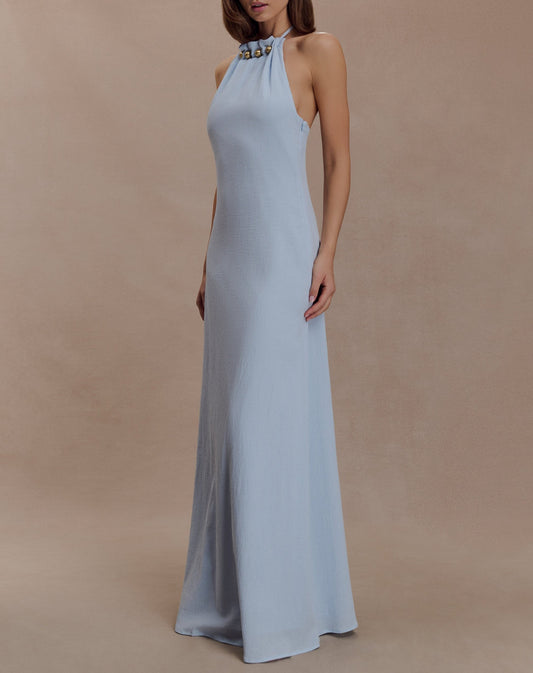 Cotton Maxi Dress With Hardware - Pale Blue