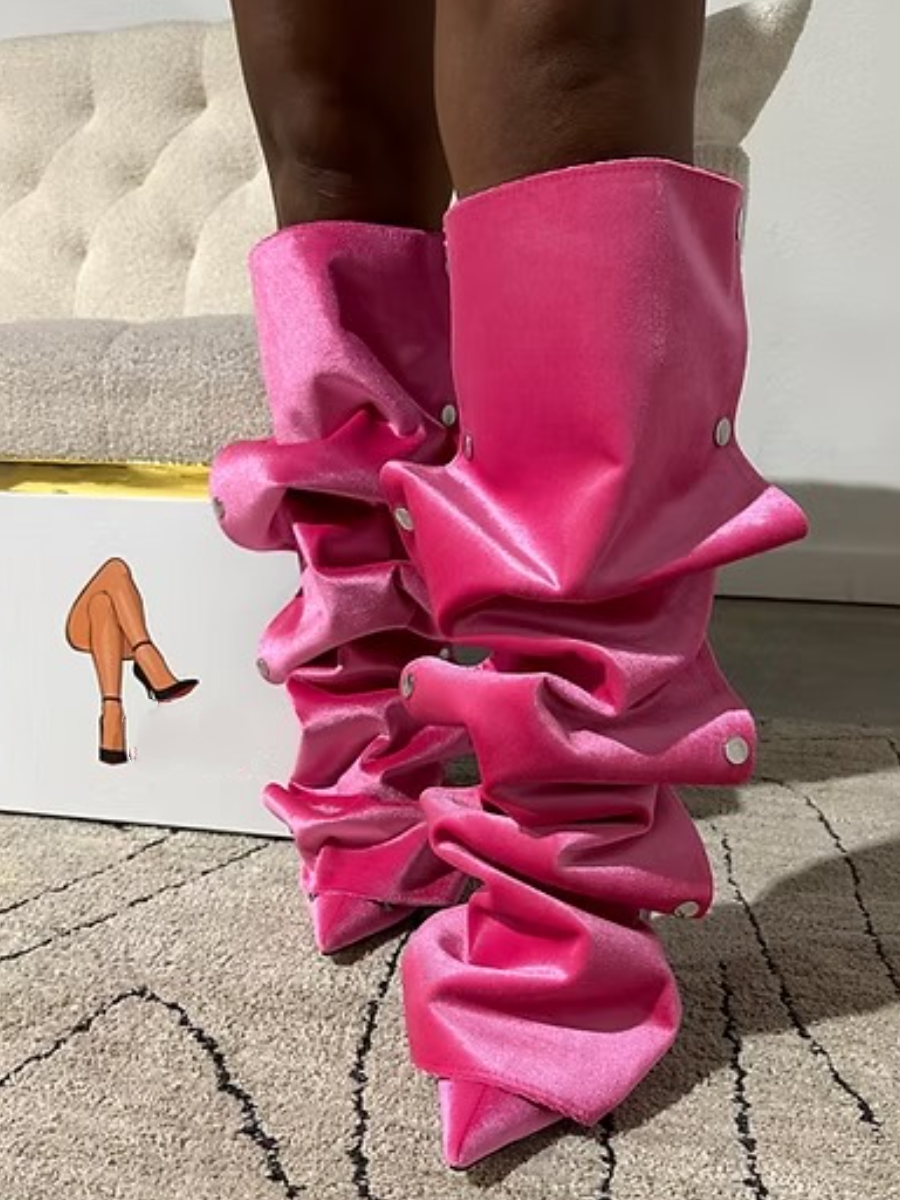Velvet Glam Buttoned Knee Boots