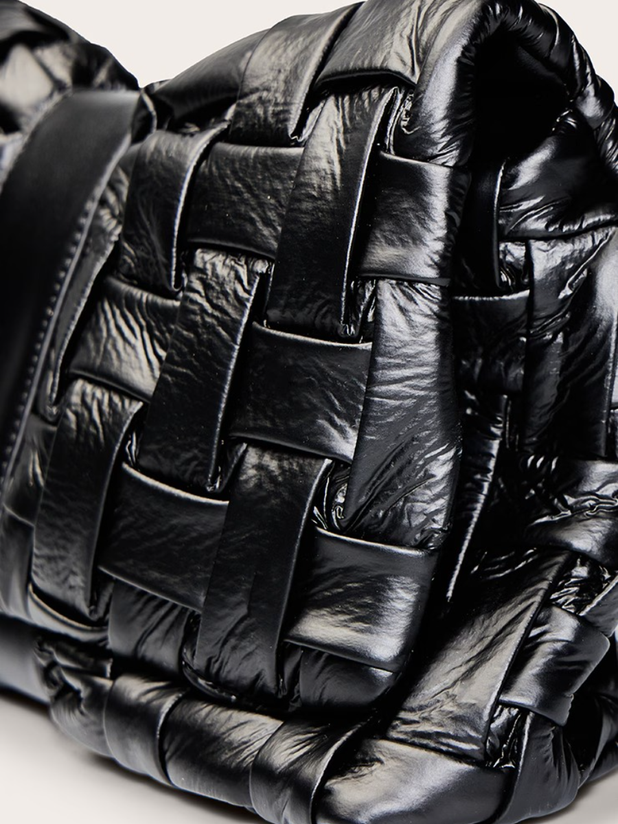 Black Cross Weave Fold Over Clutch Bag