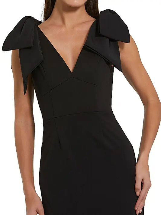 Crepe Bow Shoulder Midi Dress