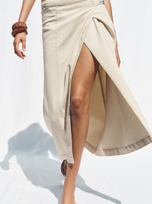 1975 DENIM CROSSOVER MIDI SKIRT