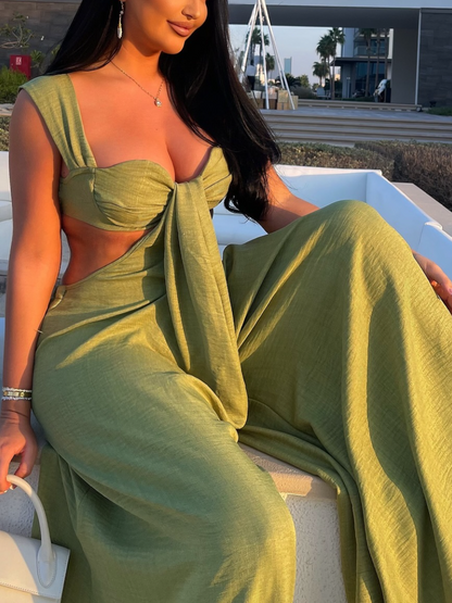 Boho Ruched Bust Extreme Wide Leg Jumpsuit