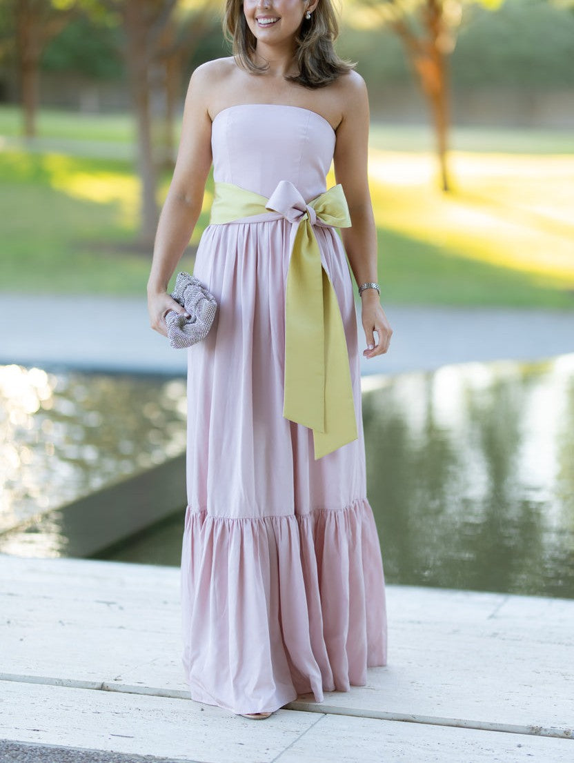 Light Pink and Green Bow-Tied Maxi Dress