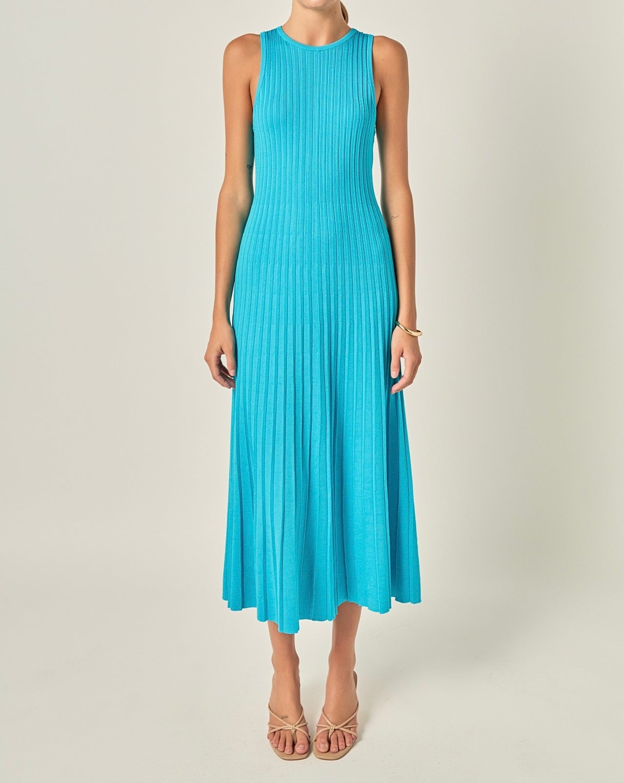 Sleeveless Ribbed Knit Midi Dress