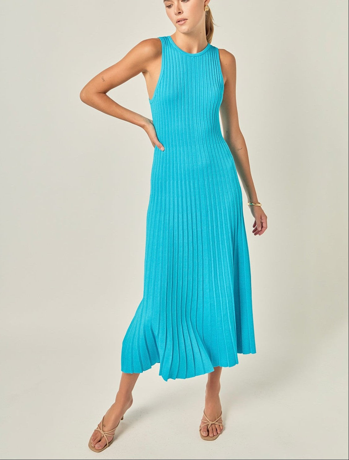 Sleeveless Ribbed Knit Midi Dress
