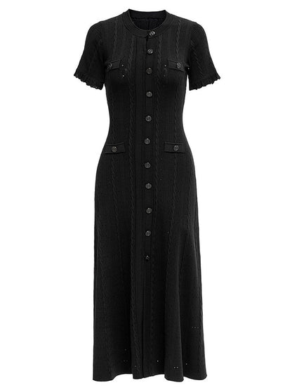 Threaded Single-breasted Knitted Dress