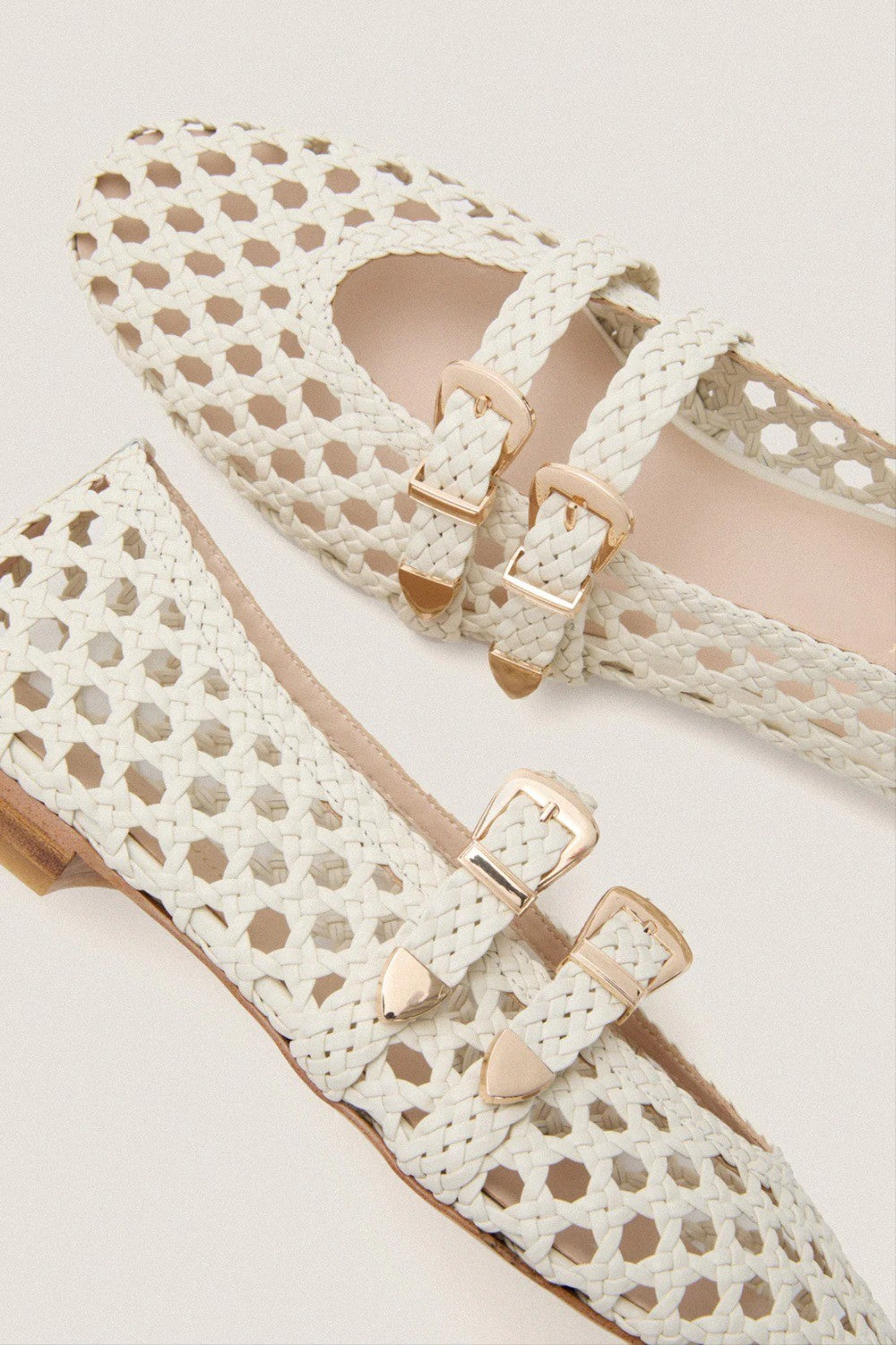 White Woven Buckle Nina Flats