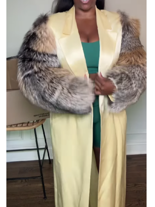 Plush-Sleeve Leather Coat