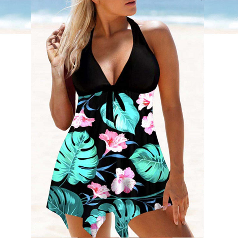 Printed Split Skirt Swimsuit