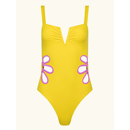 V-Neck Elegant One-Piece Swimsuit