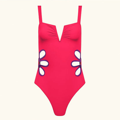 V-Neck Elegant One-Piece Swimsuit