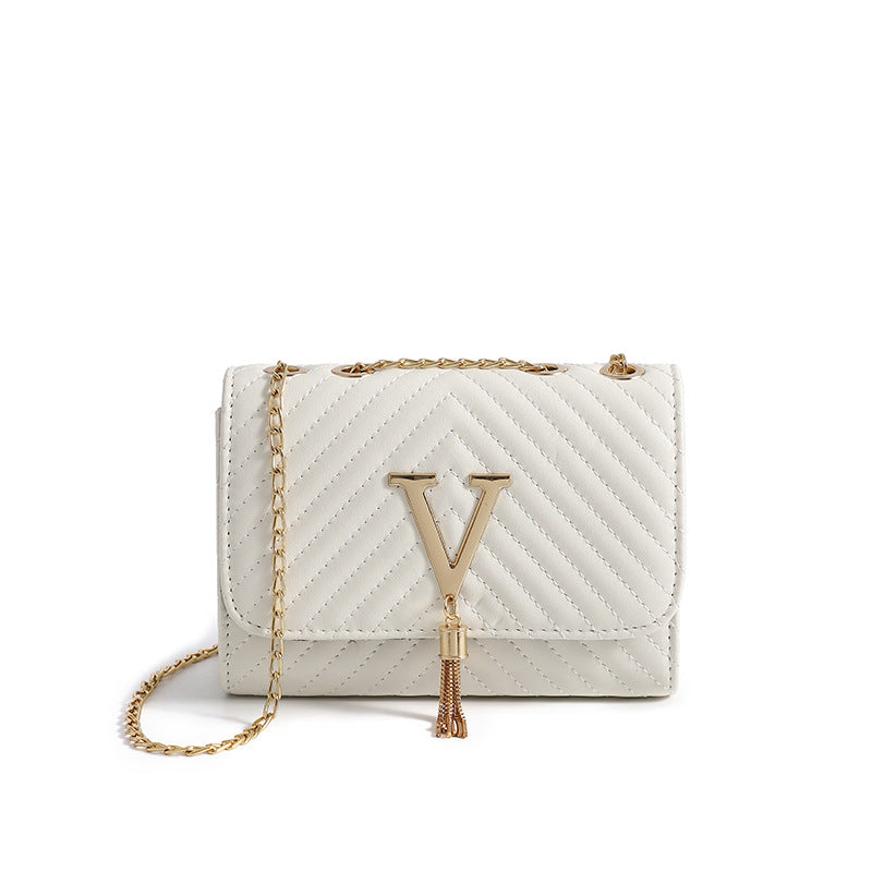 V-Fringed Chain Crossbody Bag
