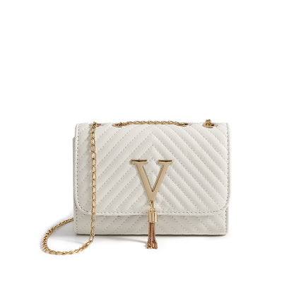V-Fringed Chain Crossbody Bag
