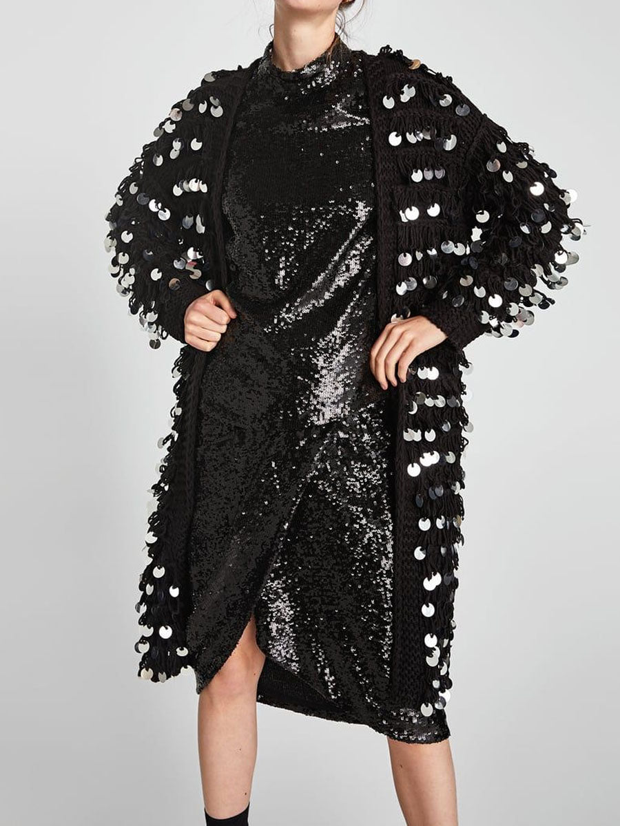 Sequined Knit Sweater Cardigan