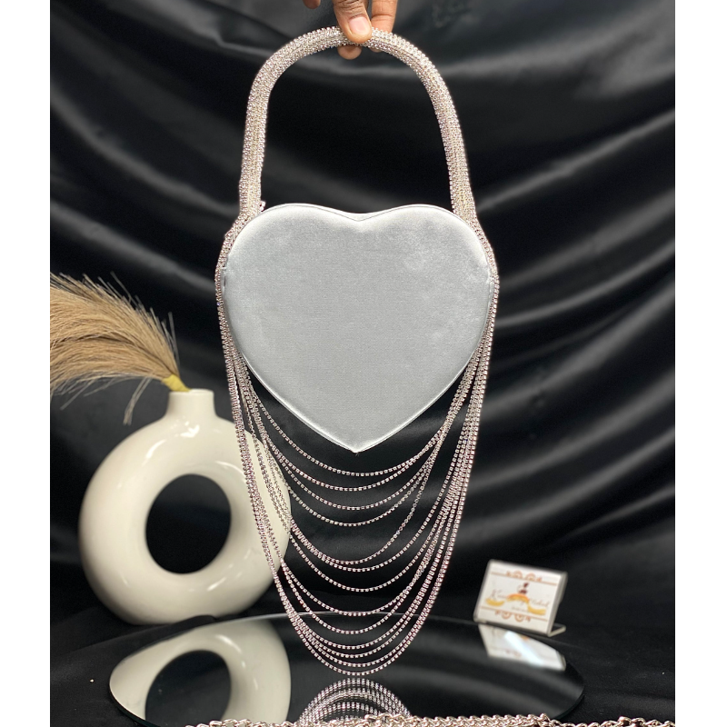 Sparkly Rhinestone Heart Fringe Bag