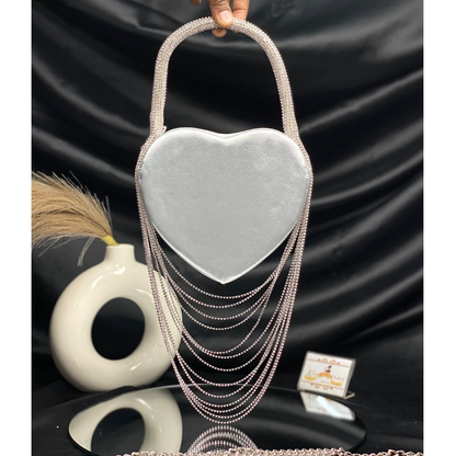 Sparkly Rhinestone Heart Fringe Bag