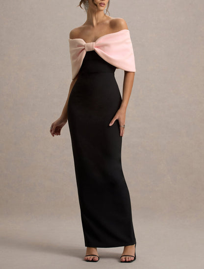 Pink & Black Strapless Maxi Dress With Oversized Bow
