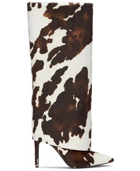 Brown Cow Print Wide Calf Boot