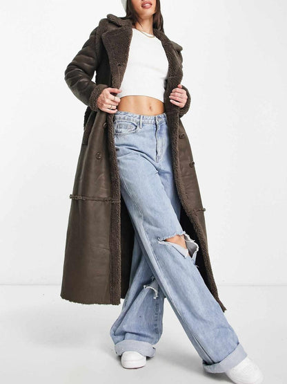 Chocolate Brown Faux Suede Longline Belted Coat