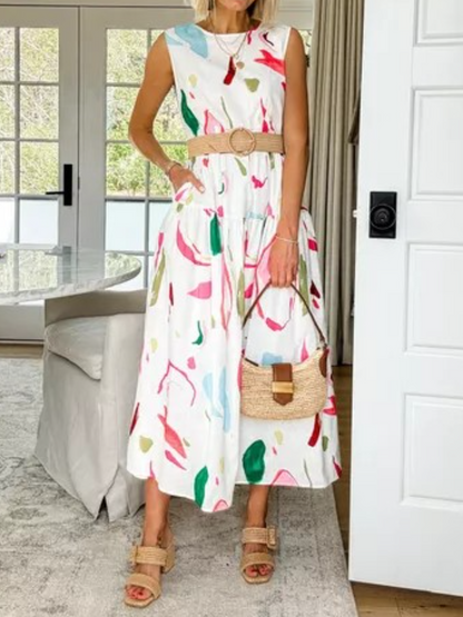 Spring Flowy Sleeveless Tiered Dress