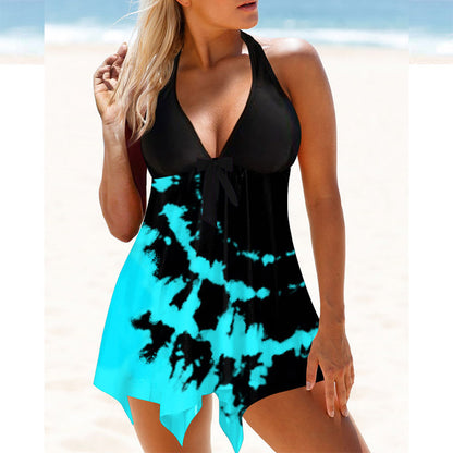 Printed Split Skirt Swimsuit