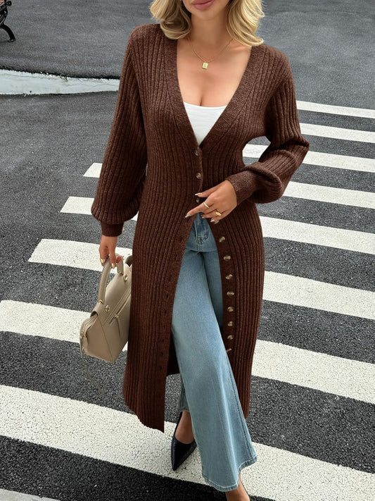 Long Cardigans V Neck Button Down