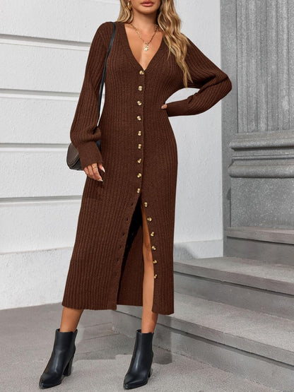 Long Cardigans V Neck Button Down