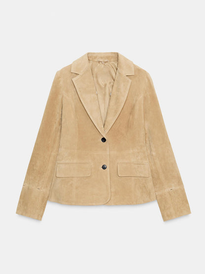 Faux Fur Suede Leather Fitted Blazer