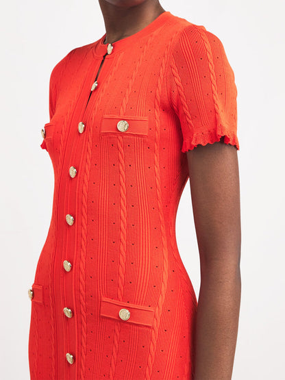 Threaded Single-breasted Knitted Dress