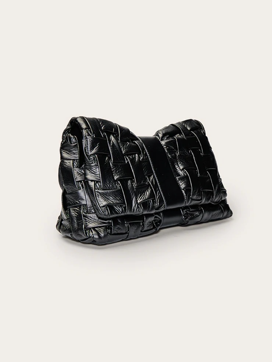 Black Cross Weave Fold Over Clutch Bag