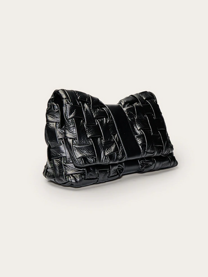 Black Cross Weave Fold Over Clutch Bag