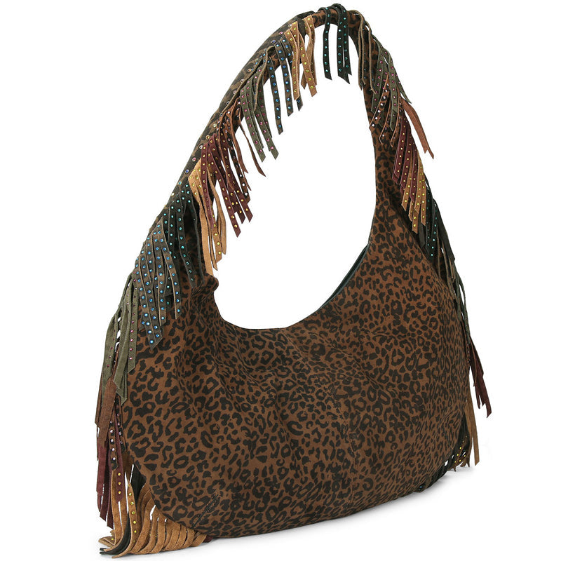 Vintage Leopard Print Tassel Shoulder Bag Large Capacity Tote Bag