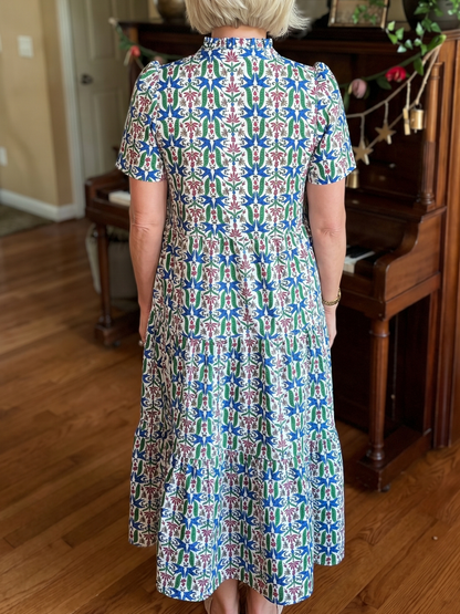 Tropical Aviary Tiered Ruffle Midi Dress