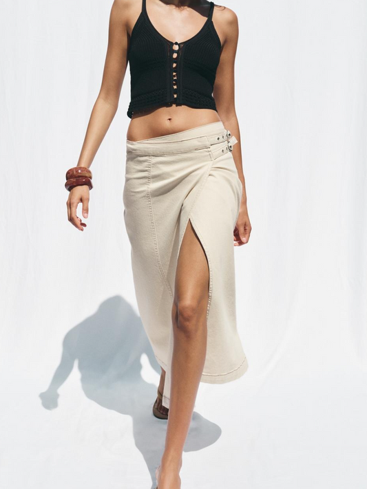 1975 DENIM CROSSOVER MIDI SKIRT