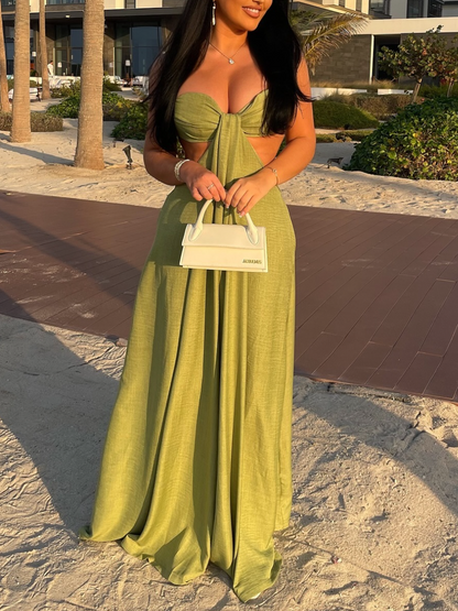 Boho Ruched Bust Extreme Wide Leg Jumpsuit