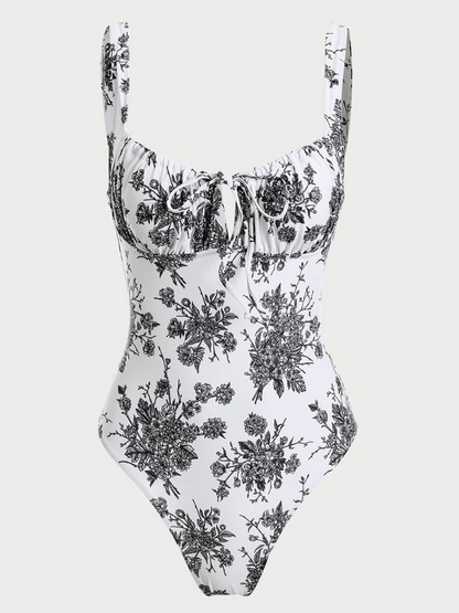 Women’s Tie Floral Sexy One-Piece Tankini Bathing Suits Slimming Swimsuit