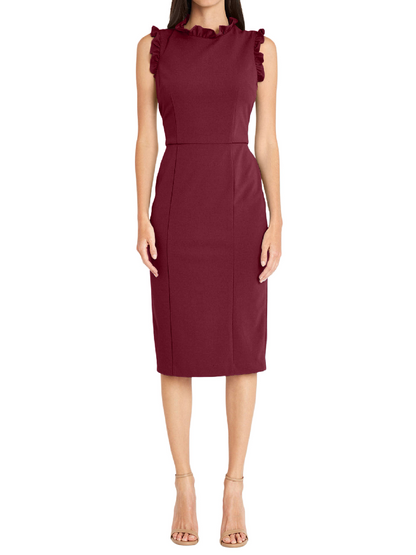 Ruffle Mock Neck Sheath Dress