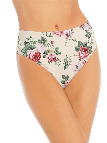 Floral Print Ruffle Bandeau Swim Top & High Waisted Swim Bottom