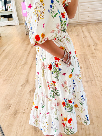THML Cream Floral Puff Sleeve Maxi Dress