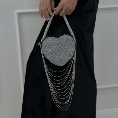 Sparkly Rhinestone Heart Fringe Bag