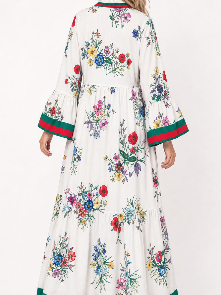 White Floral Tiered Maxi Dress