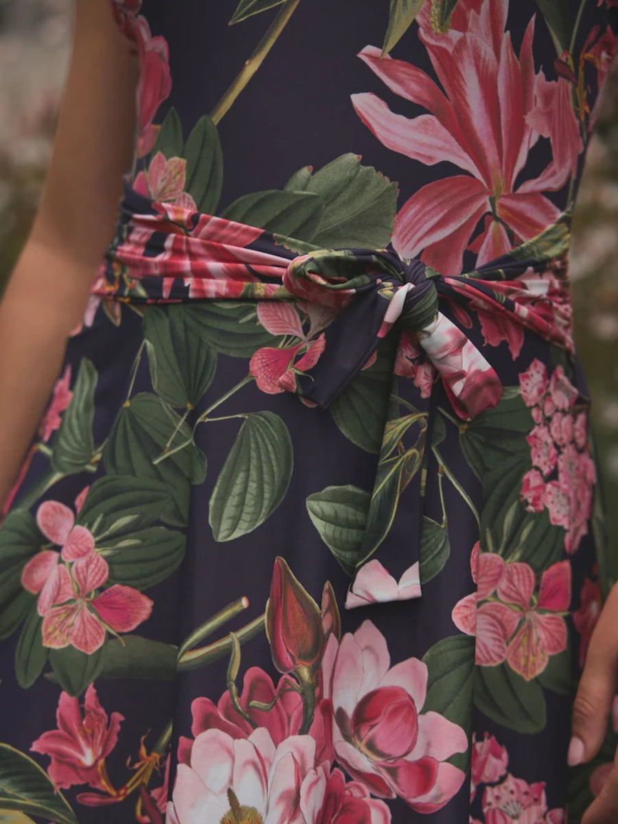 Navy Floral Skirted Swim Dress