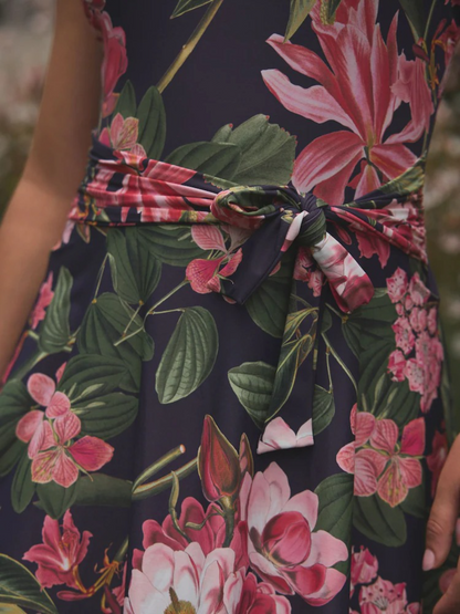 Navy Floral Skirted Swim Dress