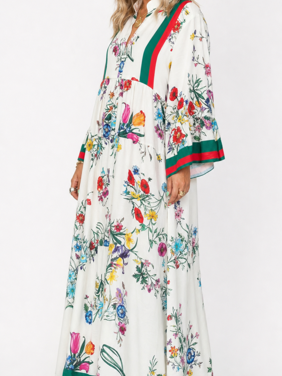 White Floral Tiered Maxi Dress