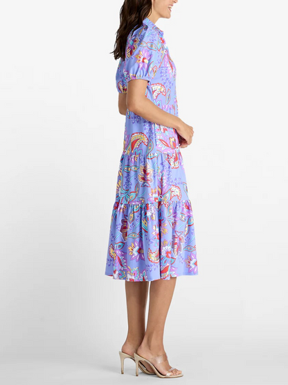 Periwinkle Paisley Floral Tiered Midi Dress