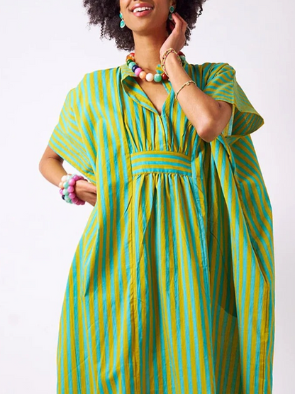 Margot Striped Kaftan Dress In Aqua & Chartreuse